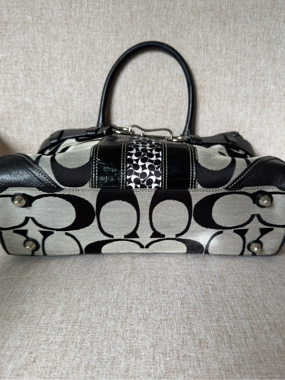 Coach Hamptons Signature Multi Print Logo Stripe Carryall Satchel F13073